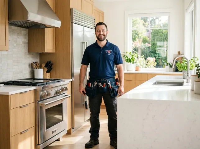 Appliance Repair Hero technician in a Bedford Hills, NY kitchen after an appliance repair